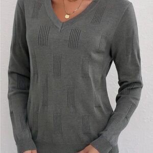 V-Neck Textured Knit Sweater - Gray